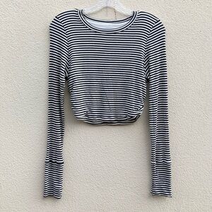 Offline by Aerie striped ribbed long sleeve cropped top